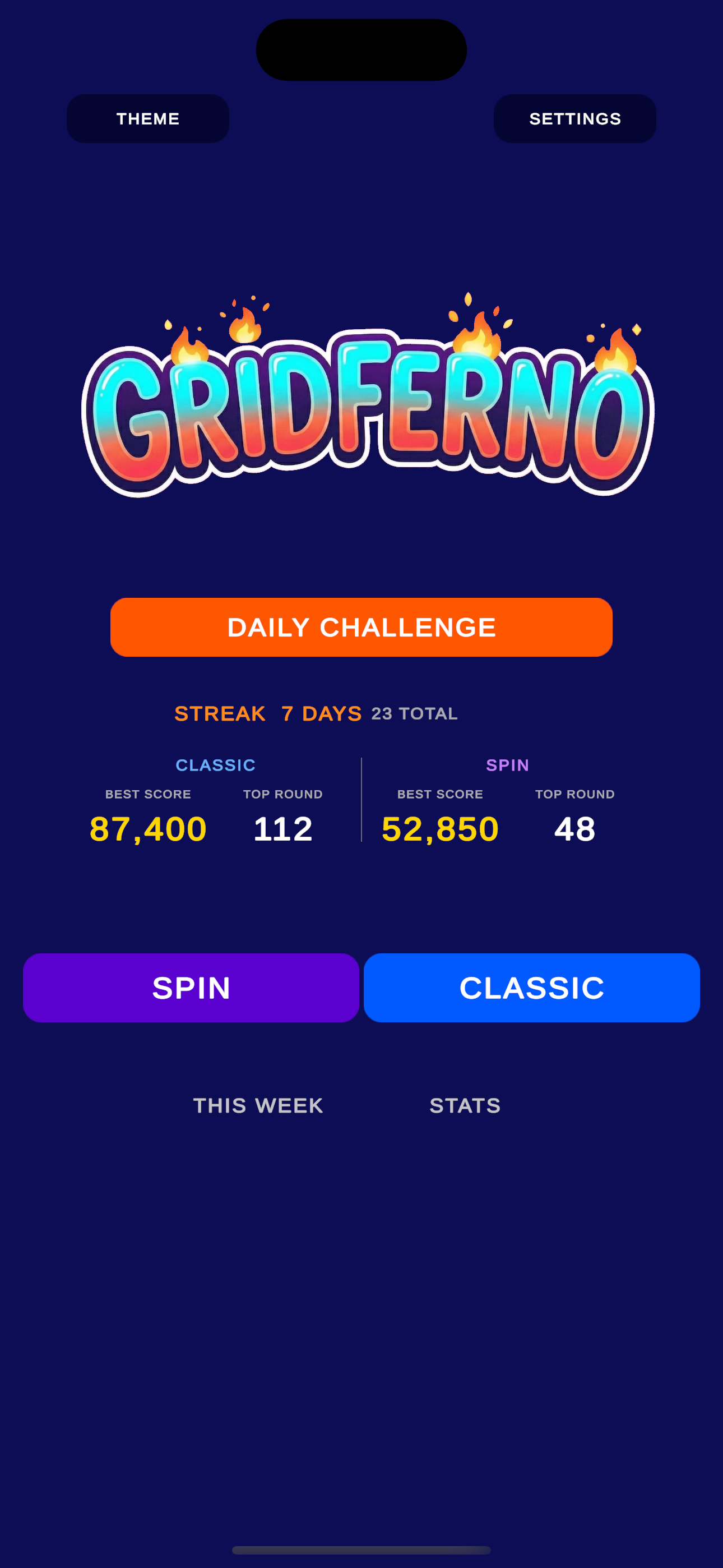 Gridferno home screen